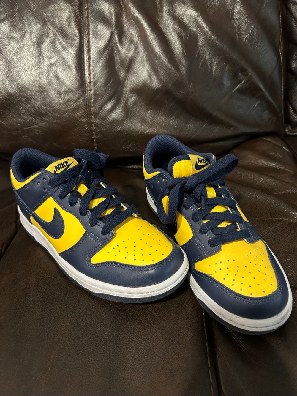 Nike Big Kids 4.5 Low Dunk Sneakers in Yellow and Navy Blue